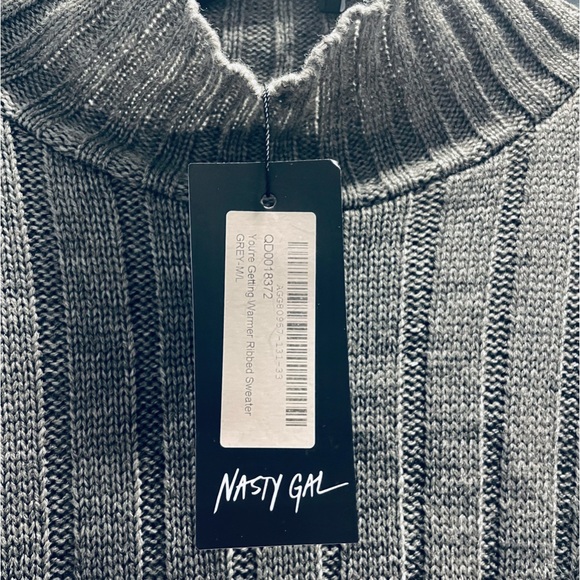 NWT Nast Gal You're Getting Warmer Ribbed High Neck Sweater grey M/L - Picture 2 of 12